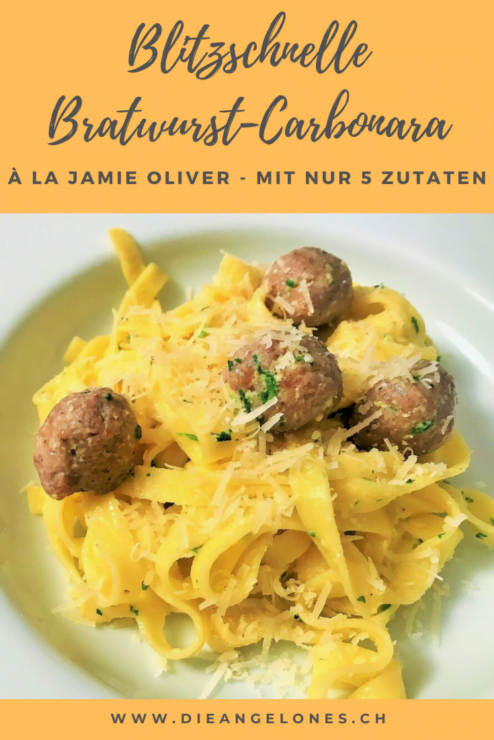 Bratwurst-Carbonara - dieses geniale 5-Zutaten-Rezept für Pasta von Jamie Oliver ist einfach und blitzschnell gemacht und ist damit ein Familienhit!