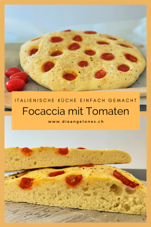 Die Focaccia ist ein italienisches Fladenbrot, das im Ofen gebacken und aus einem einfachen Teig aus Mehl, Olivenöl und Wasser gemacht wird. Die Focaccia kommt oft mit ihren typischen Vertiefungen daher, die mit den Fingern in den Fladen eindrückt und mit Salz, Olivenöl und oft mit Kräutern belegt werden. Wir haben eine Variante mit Tomaten ausprobiert und sind begeistert.  Focaccia backen, ist einfach und geht schnell. 