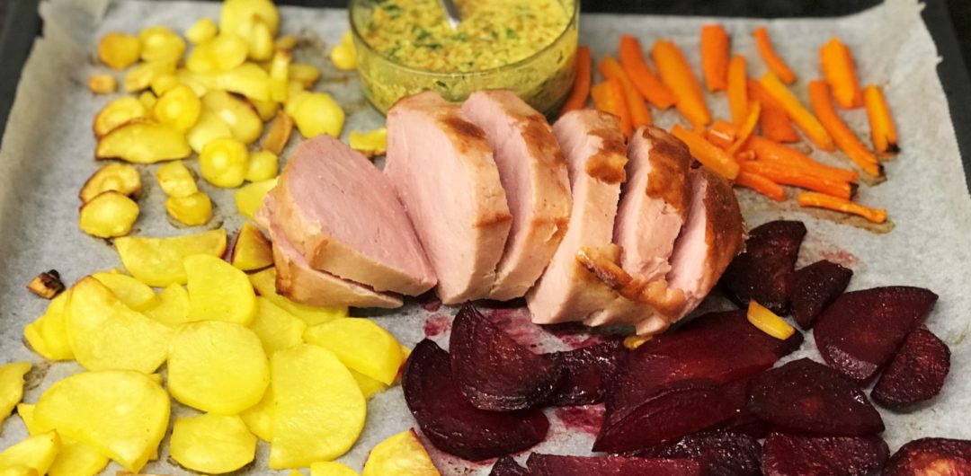 Fleischkäse mit Gemüse aus dem Backofen
