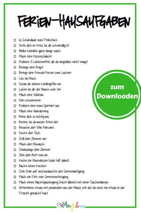 Hausaufgaben Ferien Kinder Schule